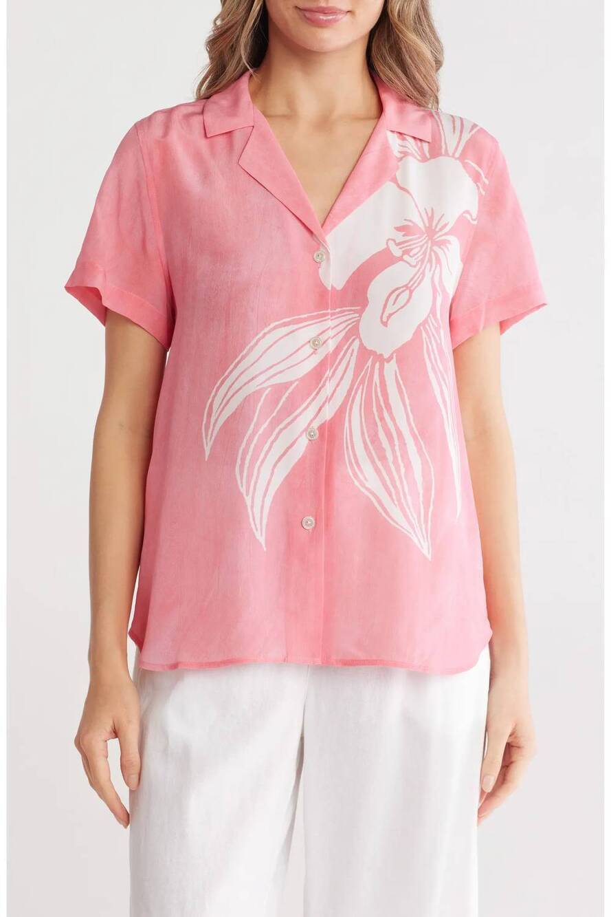 NEW TOMMY BAHAMA women's hidden grove talulla short sleeve shirt in melon berry